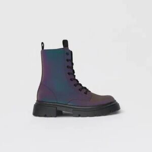 Zara Y2K Iridescent Combat Boots